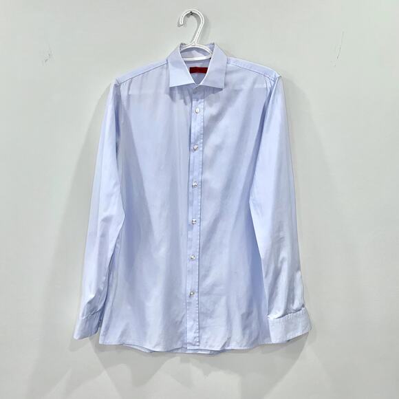 Hugo Boss Men's Dress Shirt Light Blue Long Sleeve Cotton (Size 15 32/33 38) - Picture 2 of 10